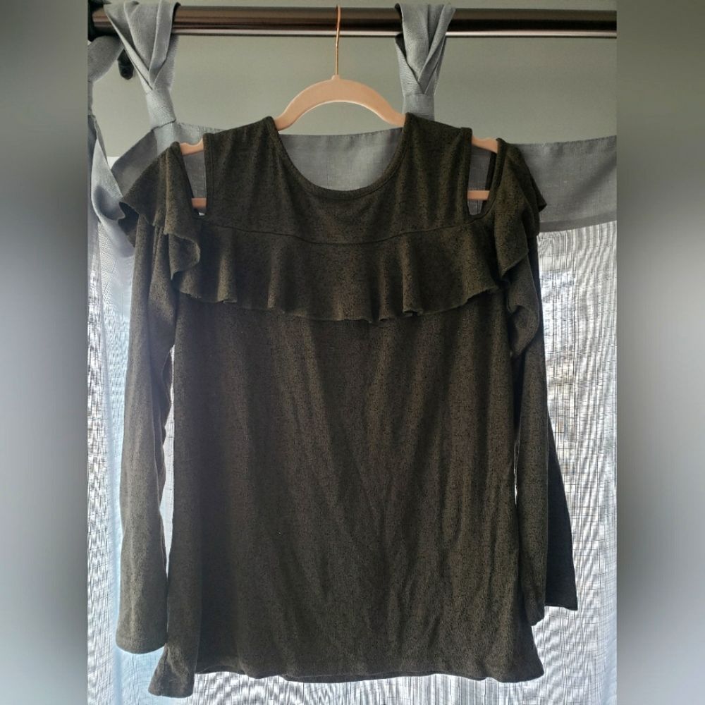 NOBO Cold Shoulder Dark Academia Lightweight Fall Sweater Romantic Ruffle Neck
